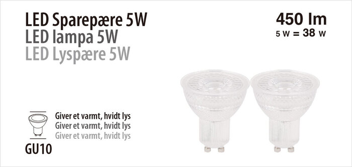 LED-spotpære 5 W GU10 - 2-pk.